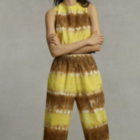 WHIT TWO Anthropologie Striped Tie-Dye High Rise Wide Leg Pant and Top M - Picture 1 of 4